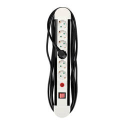 BIGAN S White Black 6-fold schuko extension strip 5m with on/off switch and overload protection EDO777604