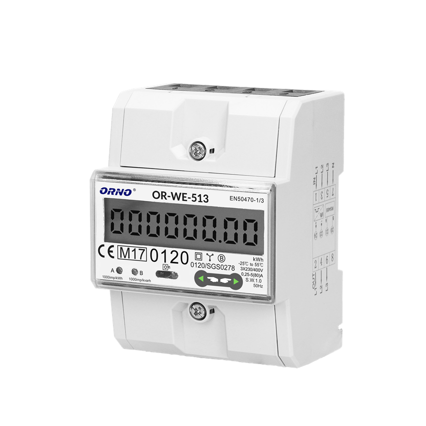 Compteur électrique triphasé, 80A, MID, 3 modules, DIN TH-35mm OR-WE-513  ORNO - Vente en ligne de matériel électrique